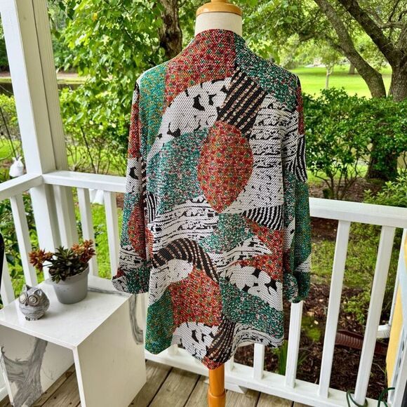 IC by Connie K Blazer Lightweight Jacket Art to Weave Knit Printed Lagenlook - Picture 6 of 10